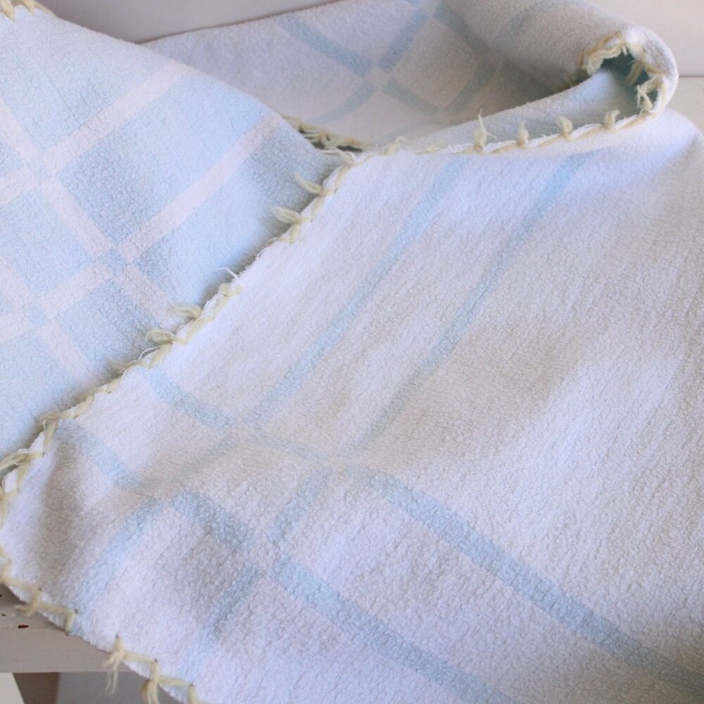 Vintage 1930s 1940s Baby Blanket Or Throw, Baby Pepperell Blue Lap Afghan - Picture 8 of 10
